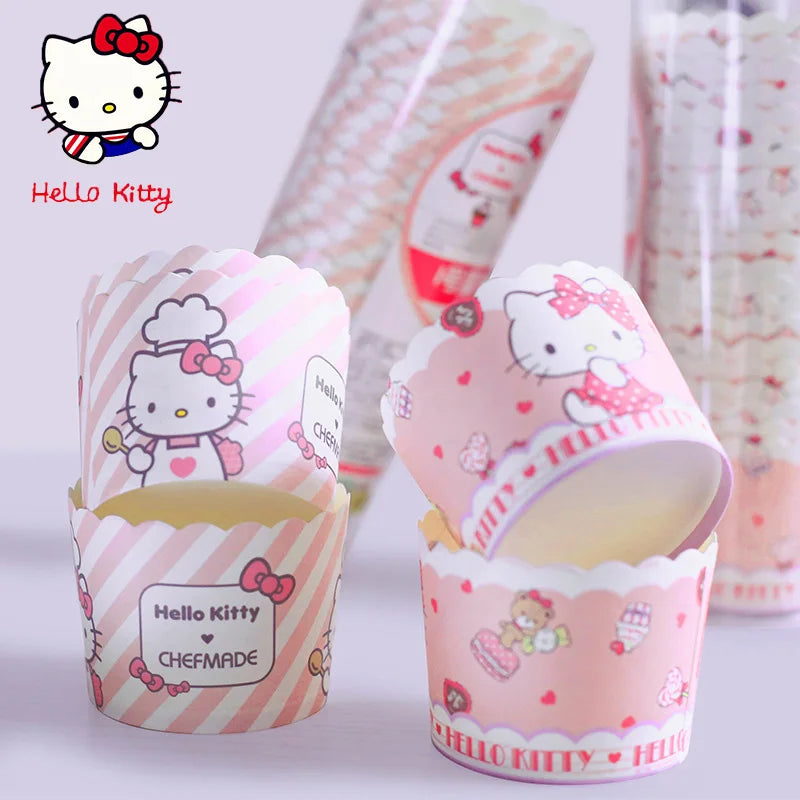 50pcs/set (25 wrappers+25 toppers) Sanrio hello Kitty cupcake packaging for children's birthday party decoration dessert cups