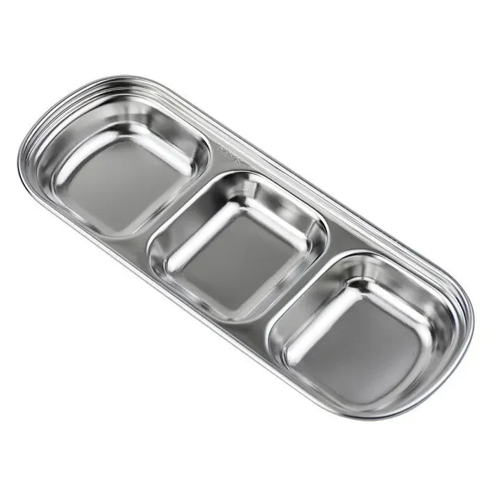 Stainless Steel 3-compartment Dip Tray Seasoning Sauce Seasoning Tray BBQ Restaurant Cutlery