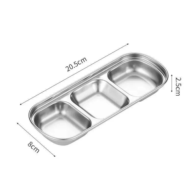 Stainless Steel 3-compartment Dip Tray Seasoning Sauce Seasoning Tray BBQ Restaurant Cutlery