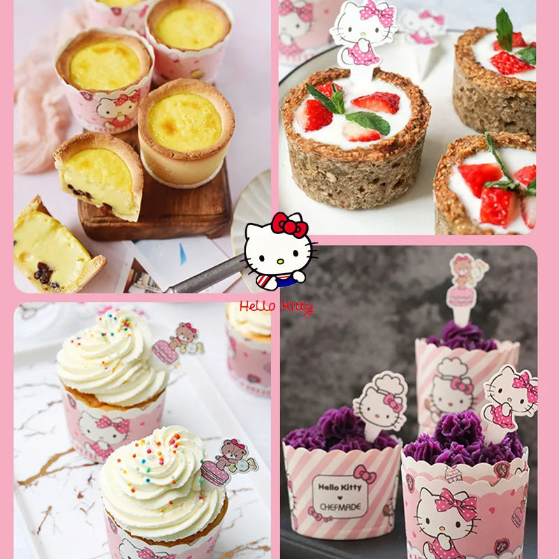 50pcs/set (25 wrappers+25 toppers) Sanrio hello Kitty cupcake packaging for children's birthday party decoration dessert cups