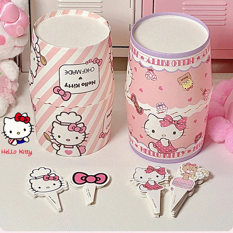 50pcs/set (25 wrappers+25 toppers) Sanrio hello Kitty cupcake packaging for children's birthday party decoration dessert cups