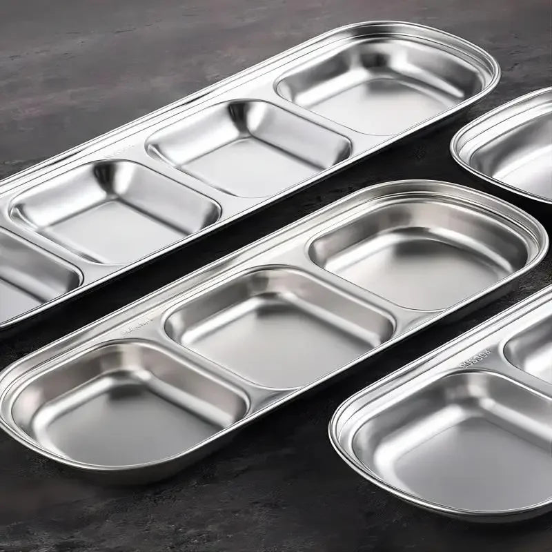 Stainless Steel 3-compartment Dip Tray Seasoning Sauce Seasoning Tray BBQ Restaurant Cutlery