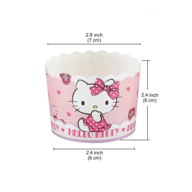 50pcs/set (25 wrappers+25 toppers) Sanrio hello Kitty cupcake packaging for children's birthday party decoration dessert cups