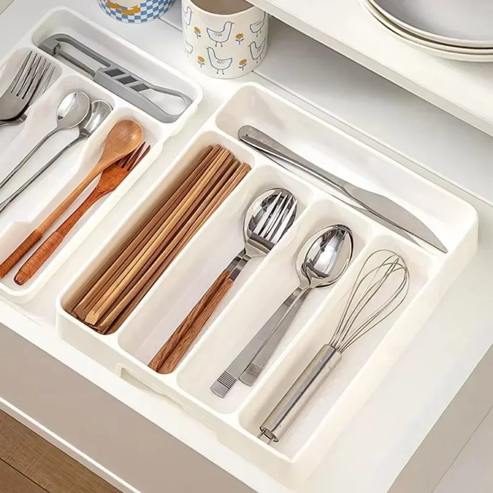 4/5 Easy Clean Compartments Cutlery Organizer Daily Drawer Divider Tray Rectangle Kitchen Spoon Fork Useful Separation Boxes