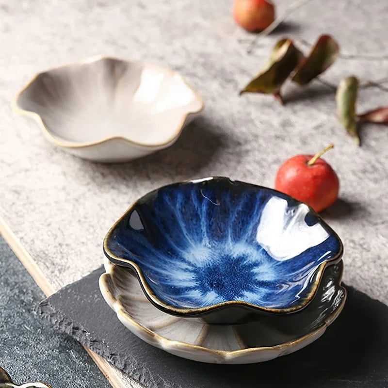 Ceramic Taste Dish Flower Shape Porcelain Nut Saucer Small Plate Mini Soy Sauce Seasoning Tableware Household Kitchen Supplies