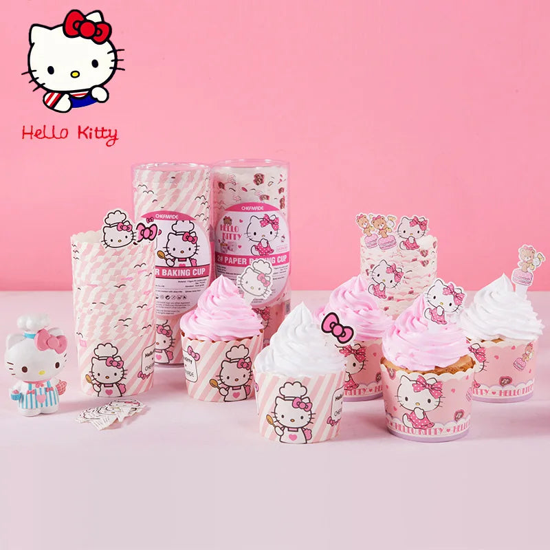 50pcs/set (25 wrappers+25 toppers) Sanrio hello Kitty cupcake packaging for children's birthday party decoration dessert cups