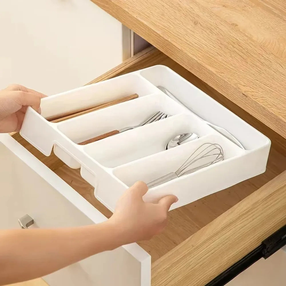 4/5 Easy Clean Compartments Cutlery Organizer Daily Drawer Divider Tray Rectangle Kitchen Spoon Fork Useful Separation Boxes