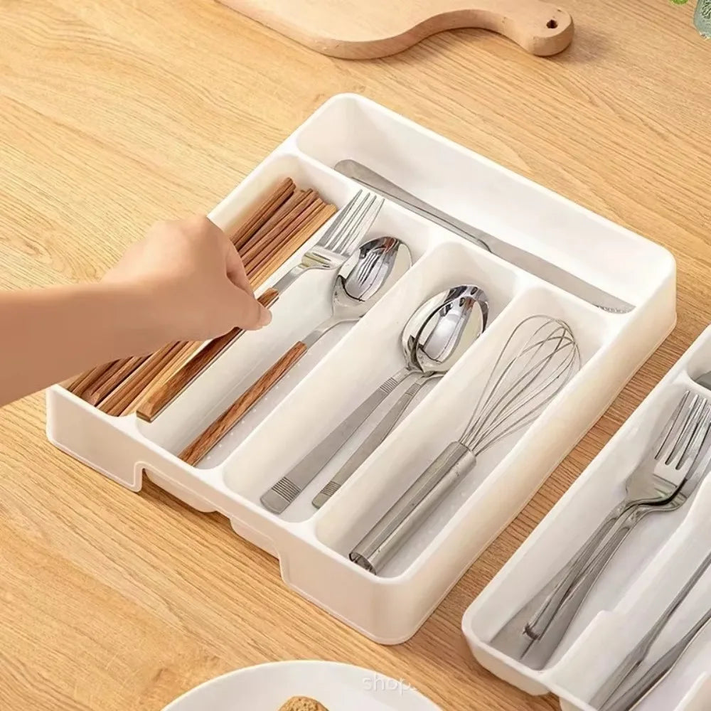 4/5 Easy Clean Compartments Cutlery Organizer Daily Drawer Divider Tray Rectangle Kitchen Spoon Fork Useful Separation Boxes